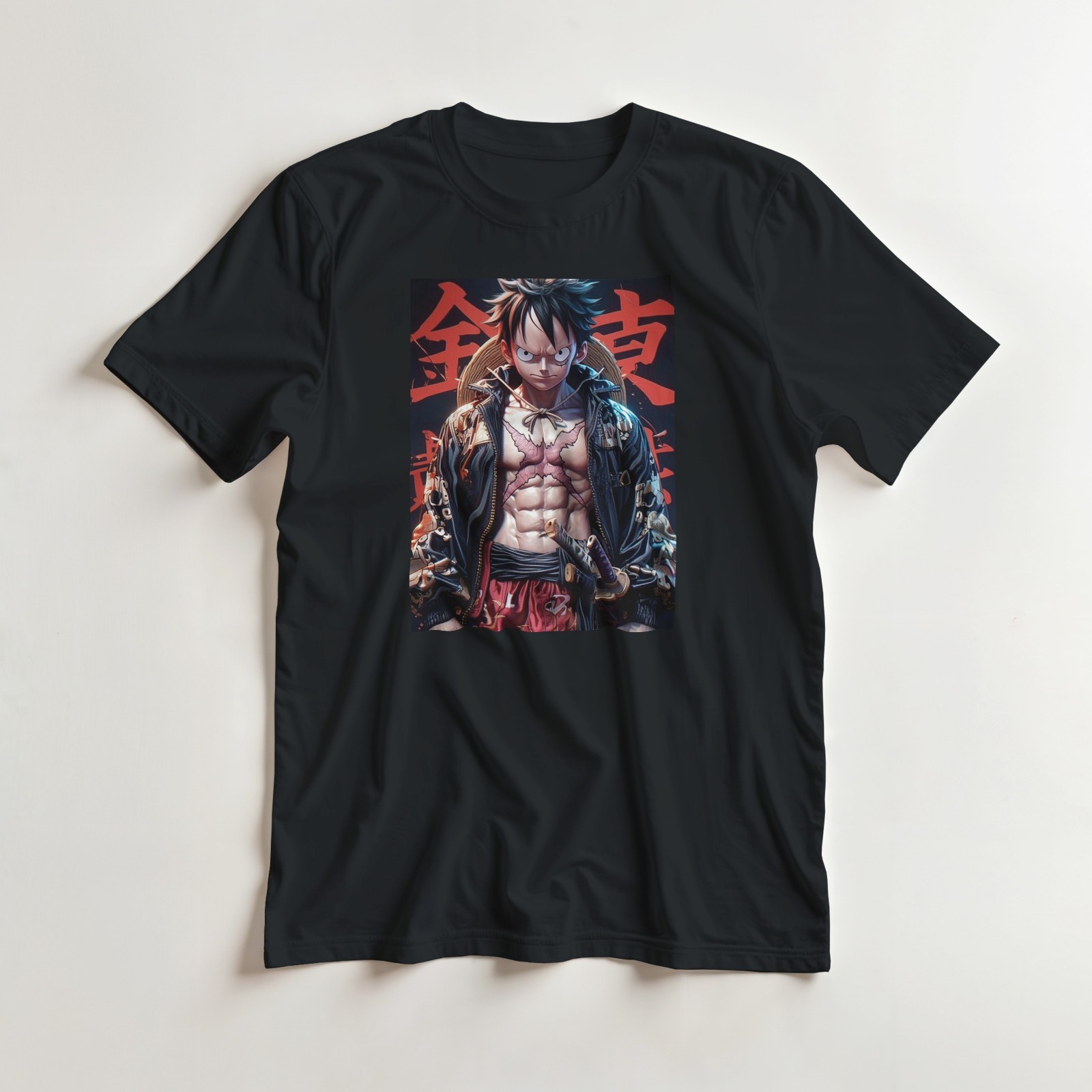 (NEW) LARGE SIZE, One Piece, Monkey D. Luffy, Black Shirt, Anime, UNISEX gallery