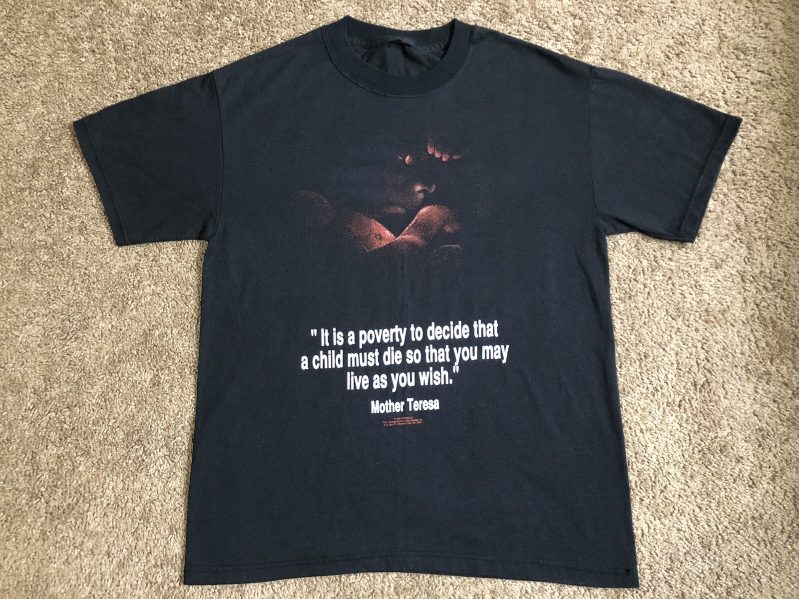 Vintage 90s Mother Teresa T-Shirt BABY LIFE Men’s Size M Medium Black