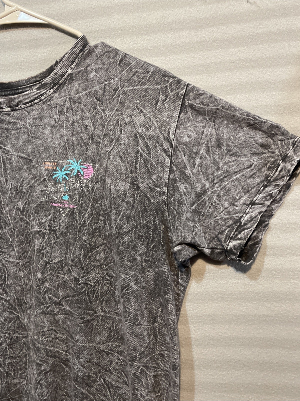 Vtg Surf Style Panama City Beach FL T-Shirt L Palm Tree Graphic Acid Wash Gray gallery