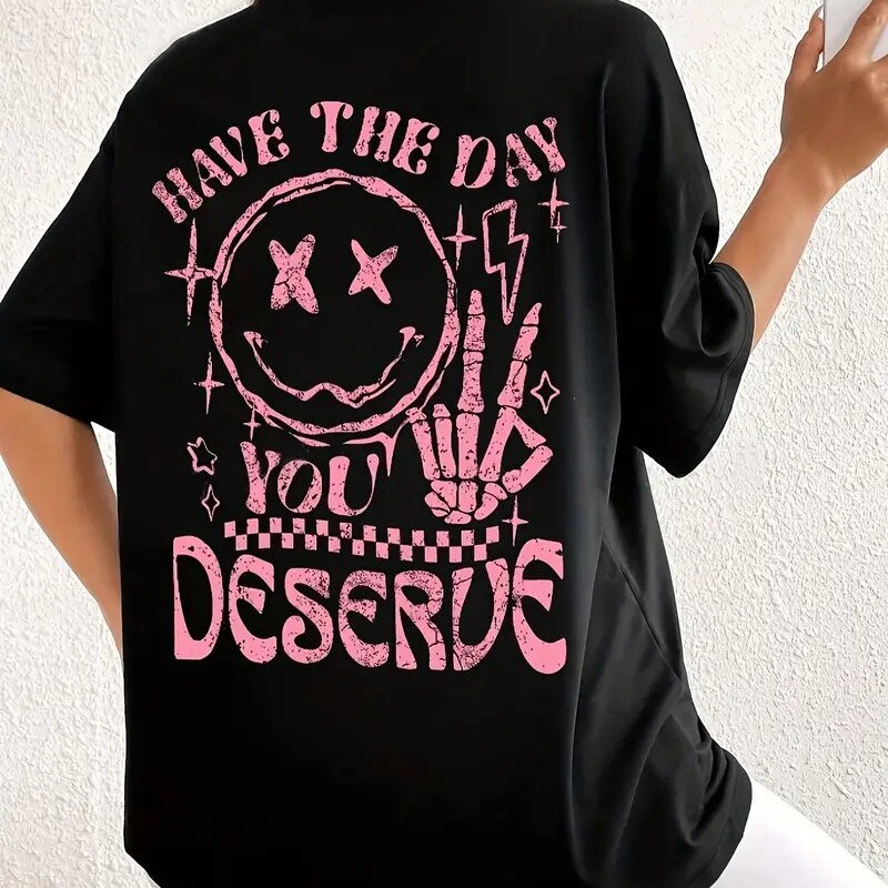 Funny Graphic Tee Have The Day You Deserve Skeleton Hand Casual T-Shirt gallery