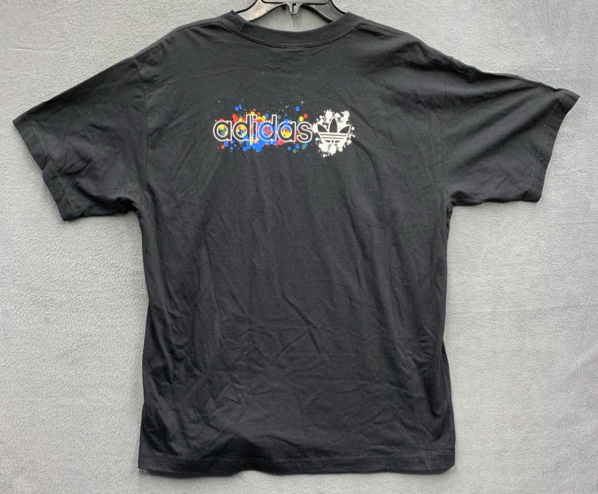 Adidas Graphic Logo Tee T-Shirt Men's Large Black Trefold Splatte Dead Stock New gallery