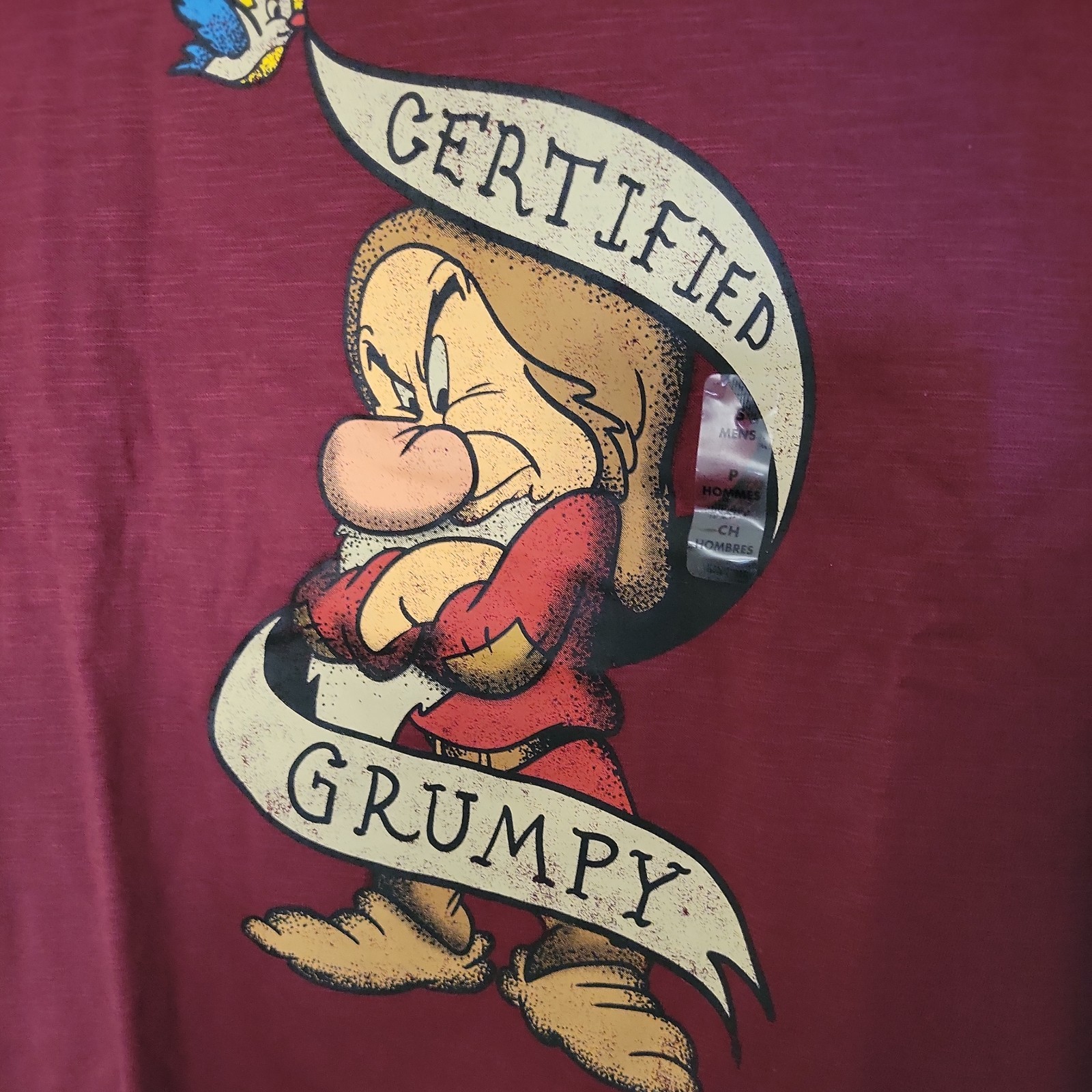 NWT Disney Men's Maroon Certified Cotton Blend Grumpy Shirt Short Sleeves-Size S gallery