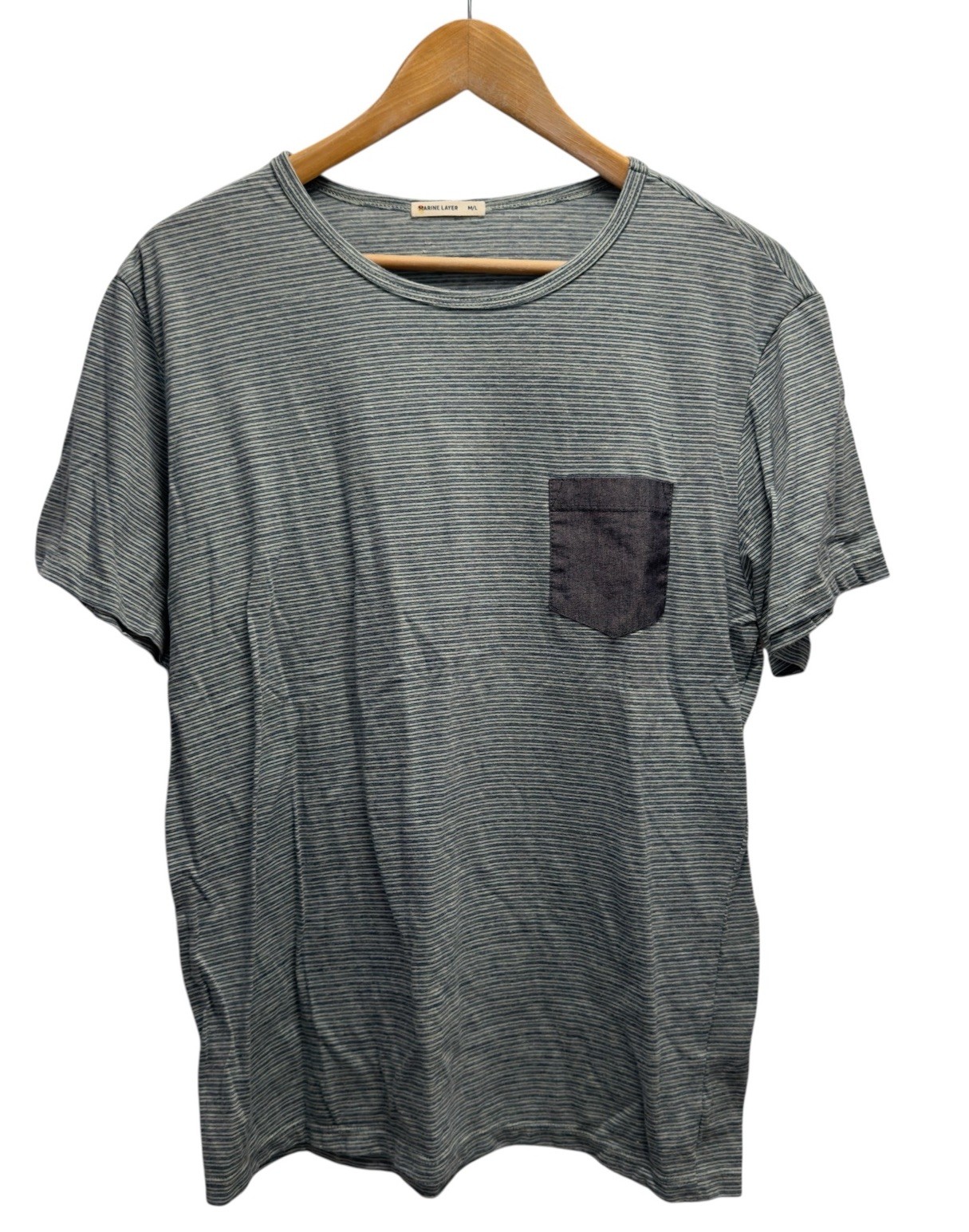 Marine Layer Men's Sz M/L Blue Striped Round Neck Cotton/Polyester/Rayon T-Shirt gallery