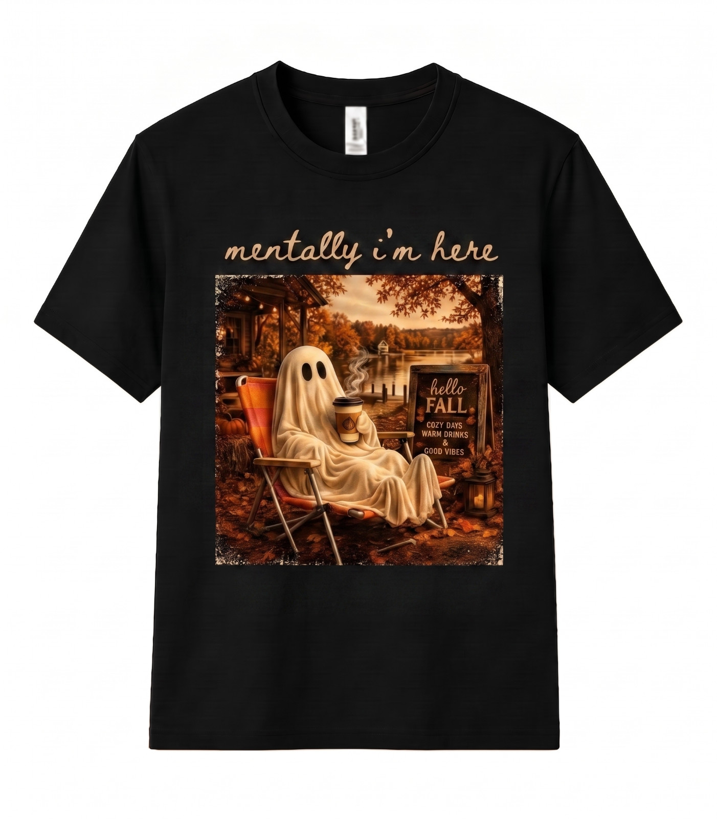Summerween Ghost Mentally I Am Here Trendy Halloween Lover Funny Unisex T Shirt gallery