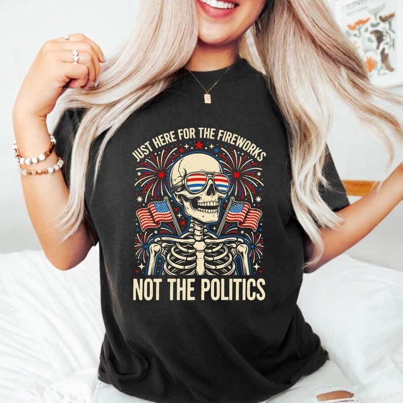 Funny 4th of July Skeleton Shirt, Just Here for the Fireworks shirt gallery