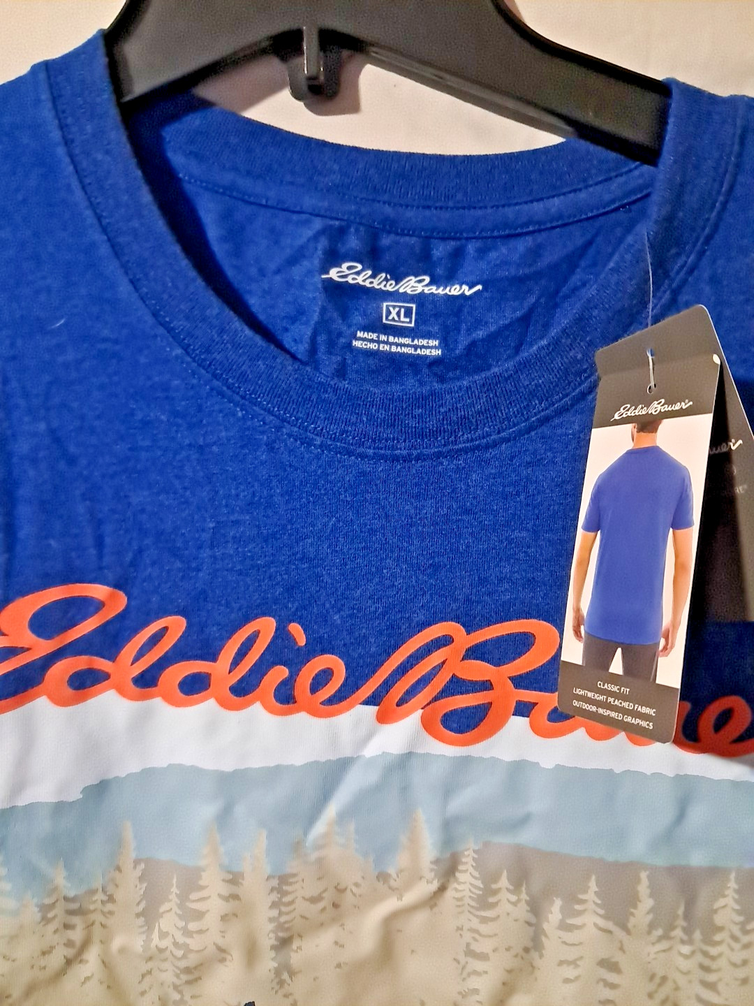 Eddie Bauer T Shirt Men' XL Blue Mountain Logo Graphic Tee Hiker Outdoors Preppy gallery