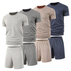 2-piece summer men’s mesh multi-color short sleeved shorts set, comfortable spor