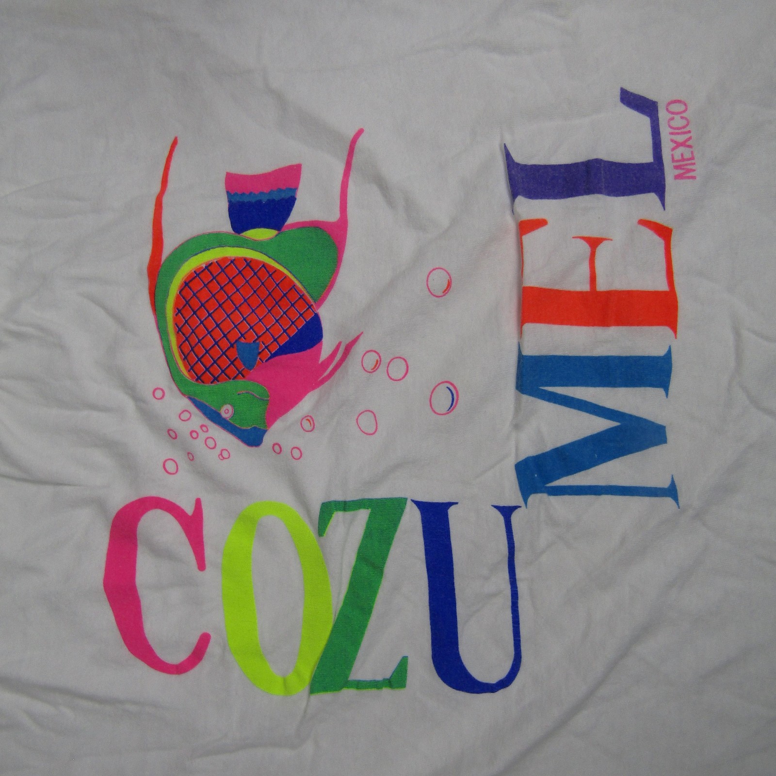 Vintage Cozumel Mexico Shirt Mens Large Neon Fish Graphic Single Stitch 90s gallery