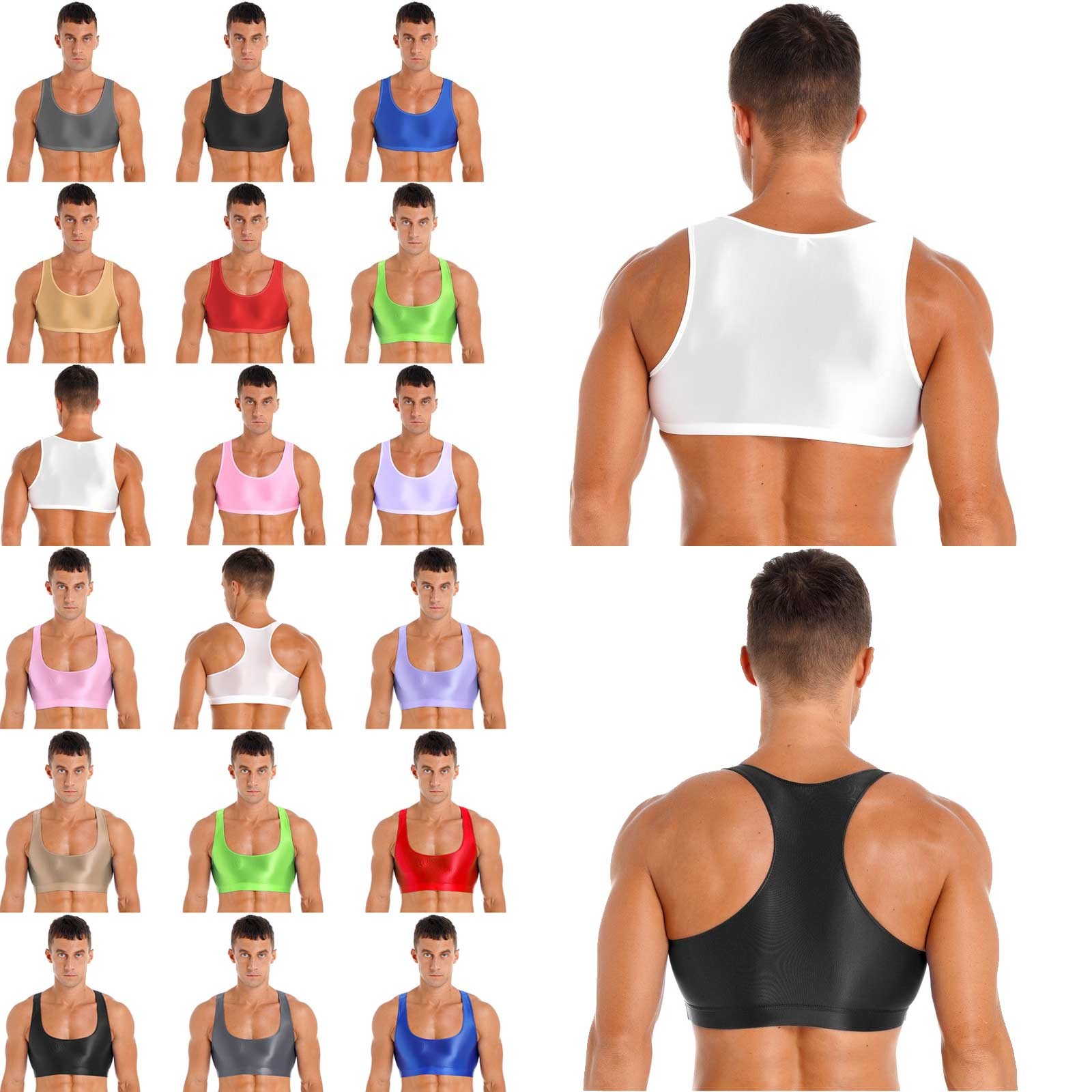 US Men's Glossy Stretchy Crop Top Bodybuilding Gyms Half Undershirts Sportwear gallery