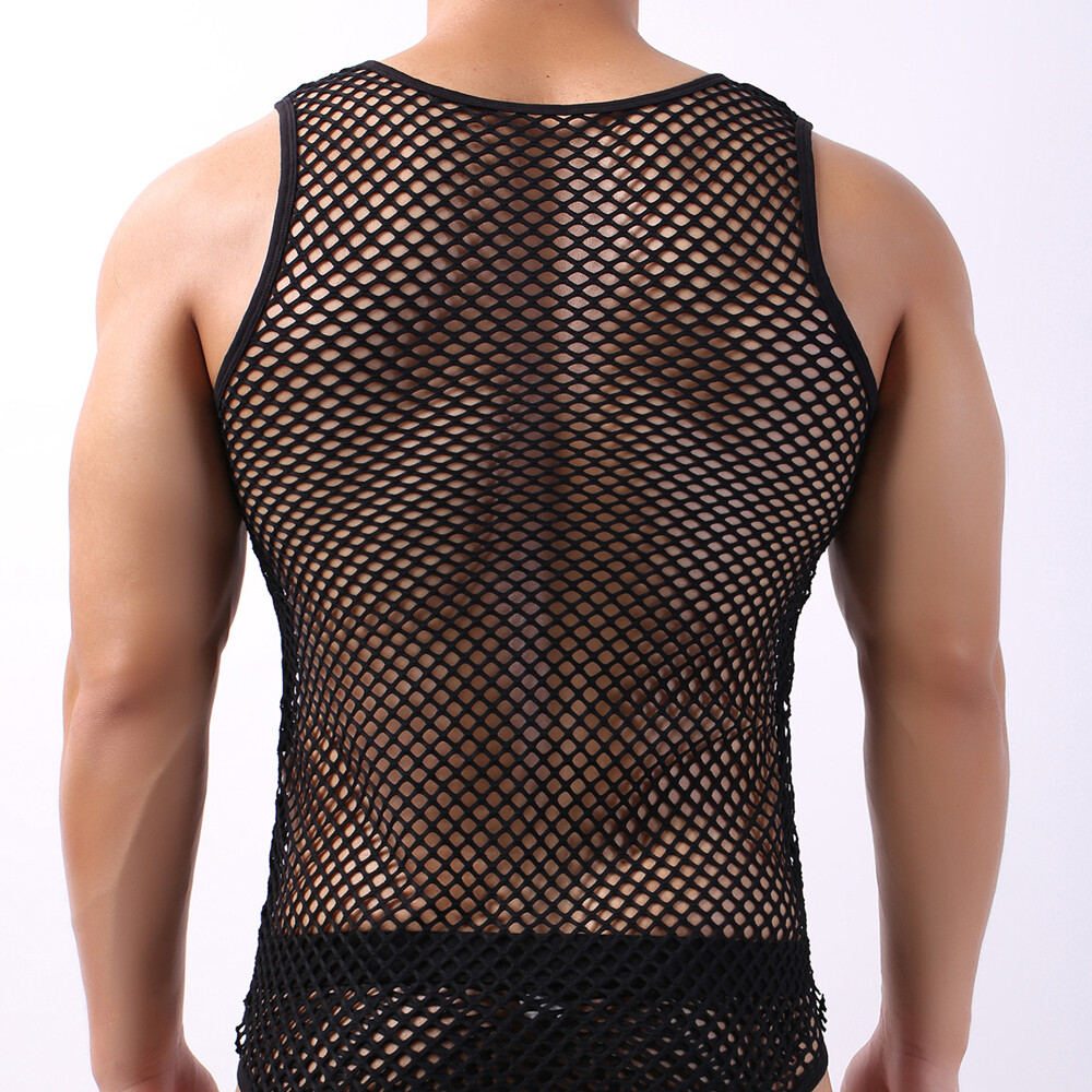 Men Lingerie Tank Top Mesh See Through Fishnet Vest T-Shirt Sleeveless Sport Top gallery