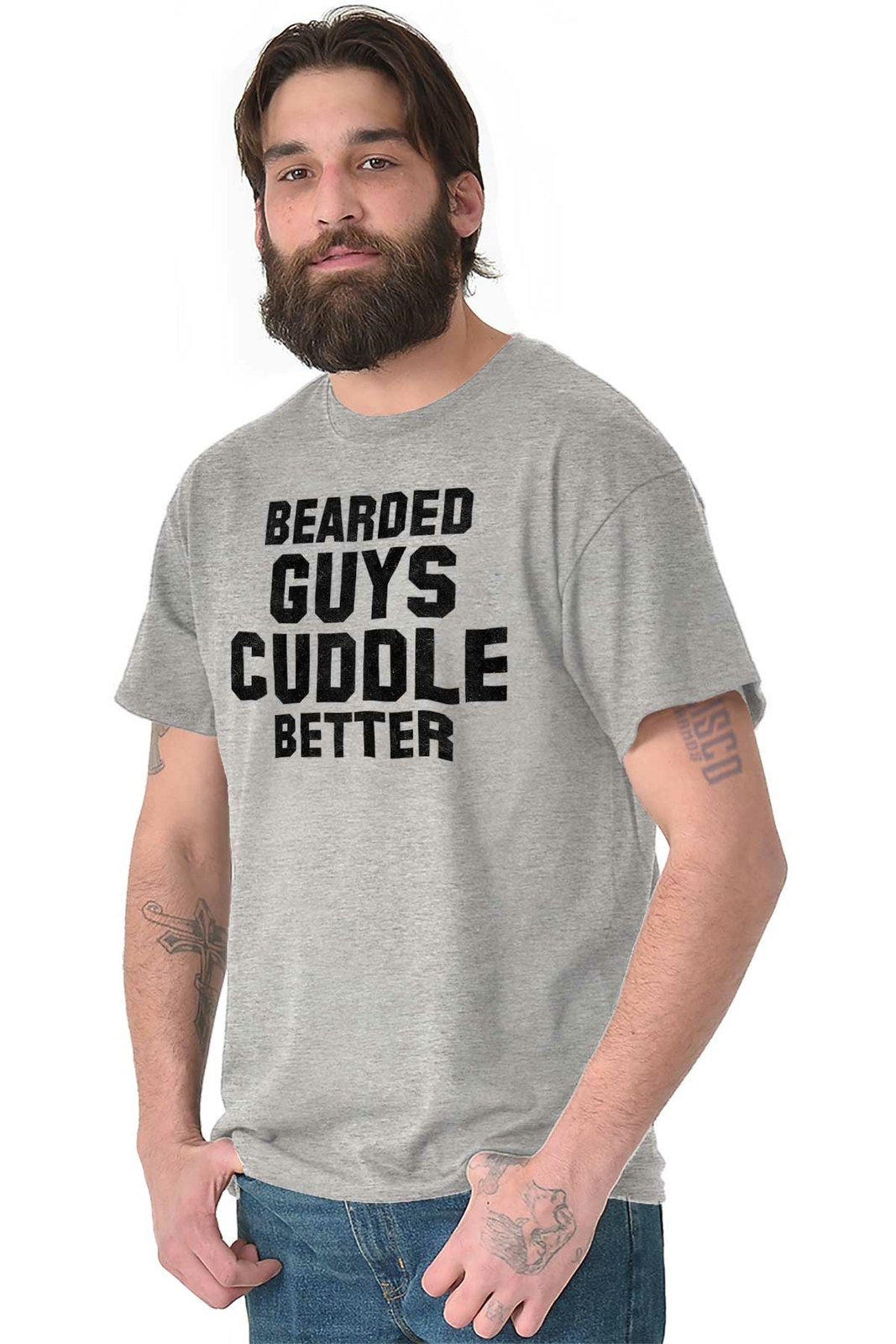 Bearded Guys Cuddle Better Funny Beard Humor Mens Casual Crewneck T Shirts Tees gallery