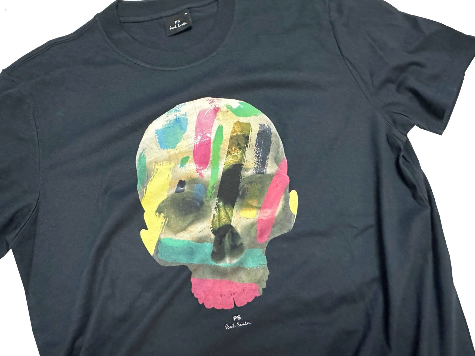 PAUL SMITH DEEP NAVY T-SHIRT / TOP 100% ORGANIC COTTON SKULL PRINT NWT SZ- L gallery