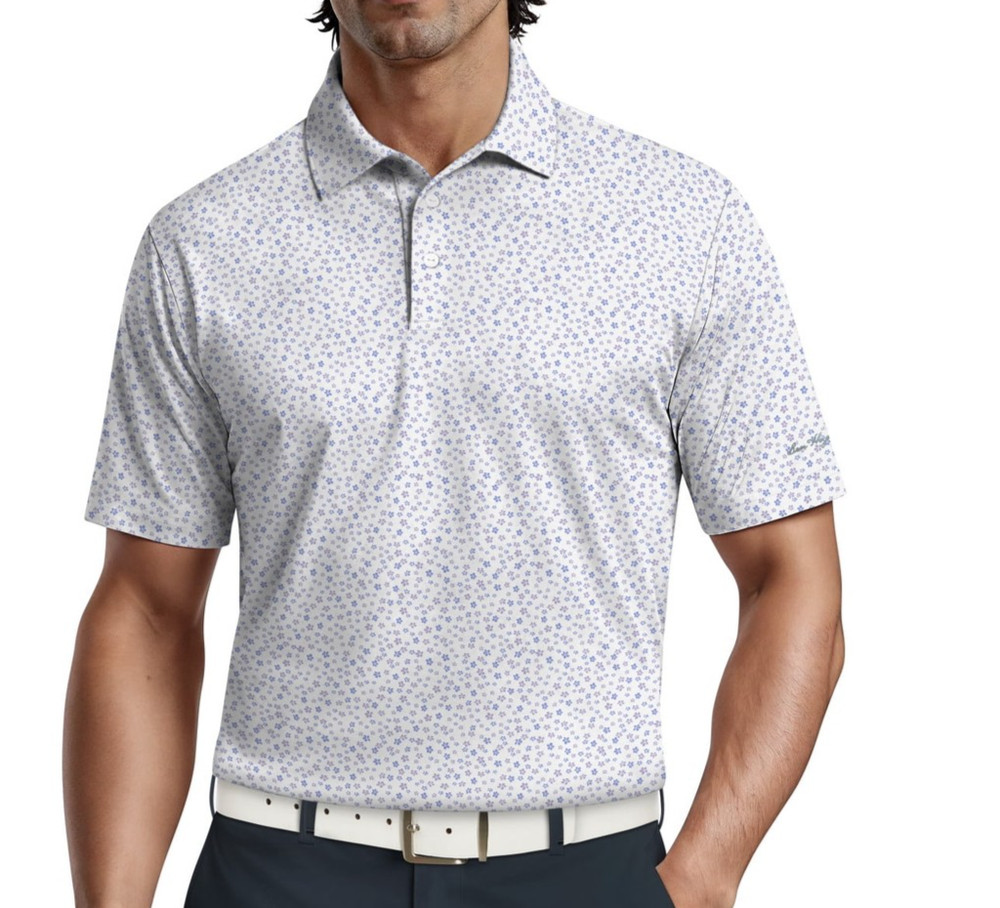Ben Hogan Performance Men’s White Floral Short Sleeve Golf Polo T-Shirts: S-3XL