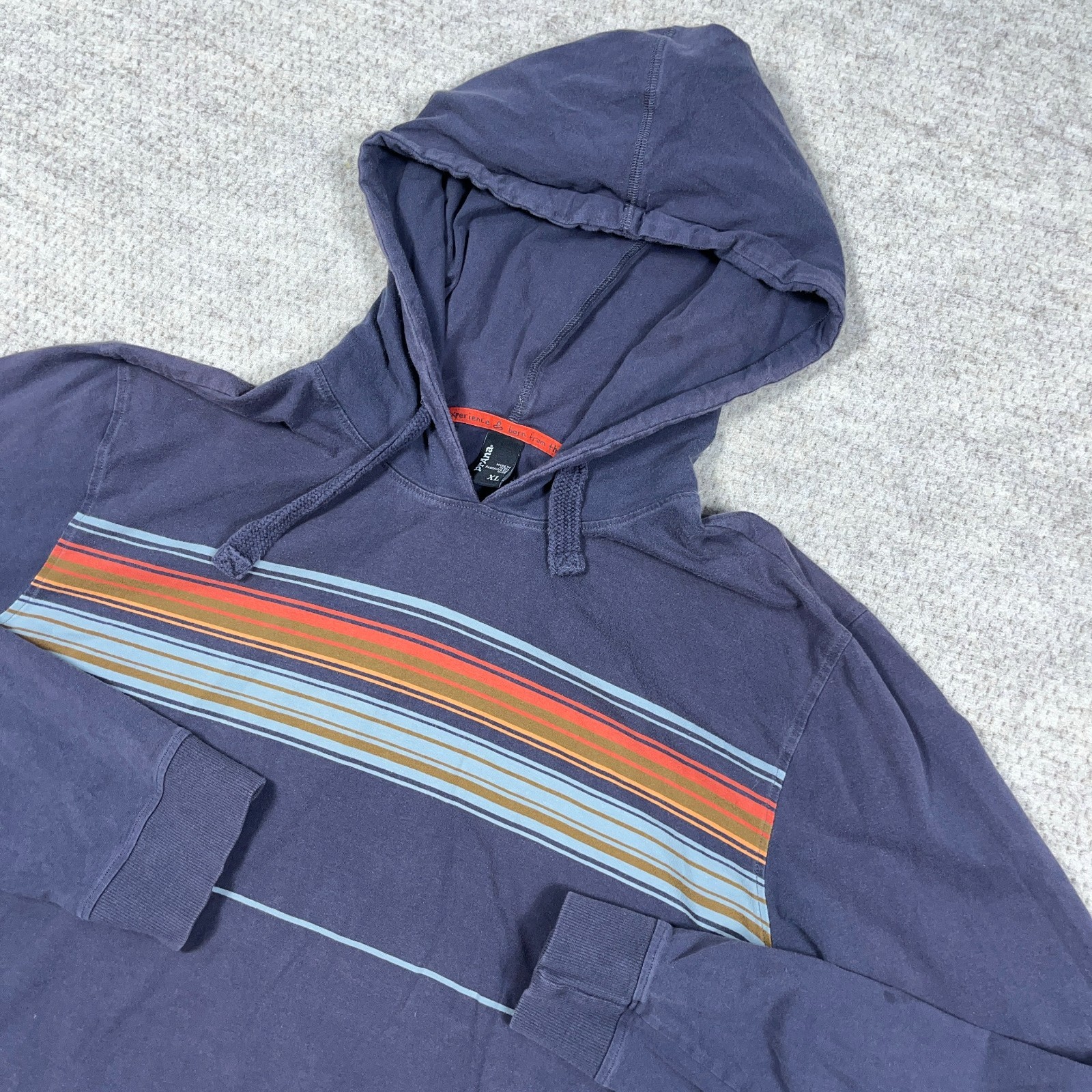 Prana Hoodie Shirt Men XL Blue Lightweight Hooded Pullover Thin Stripe * gallery