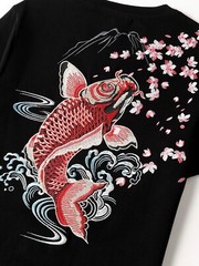 Niepce Men’s Dancing Fish Embroidery Tee Japanese Streetwear T-Shirt