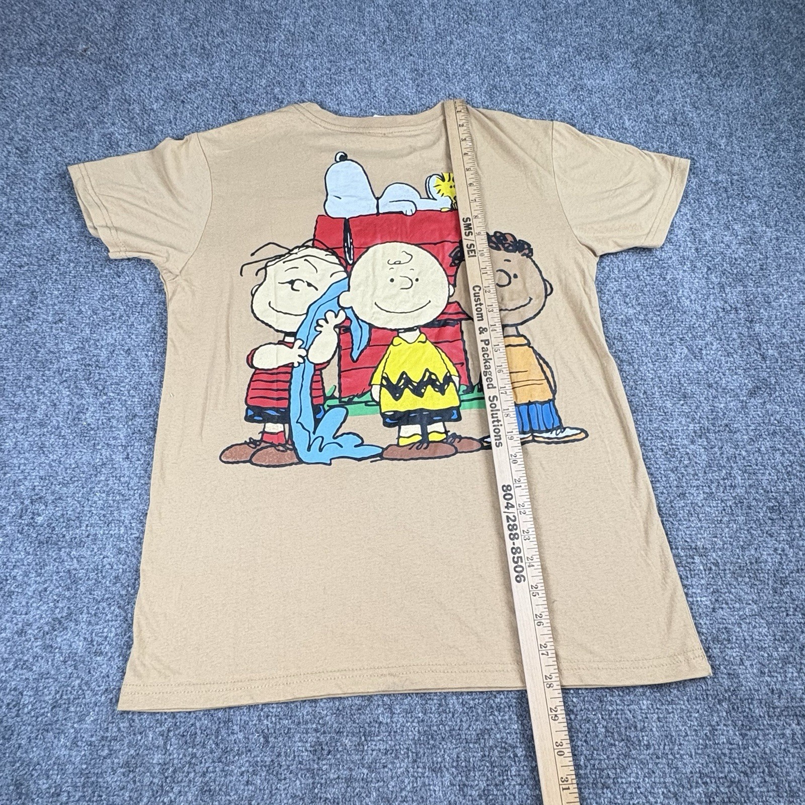 Peanuts Snoopy Doghouse Graphic T-Shirt Men L Tan Cartoon Y2K Retro Double Sided gallery