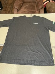 MEN’S LARGE MAGELLAN GRAY LONG SLEEVE SHIRT – LIGHT BLUE GREEN LOGO ON SLEEVE