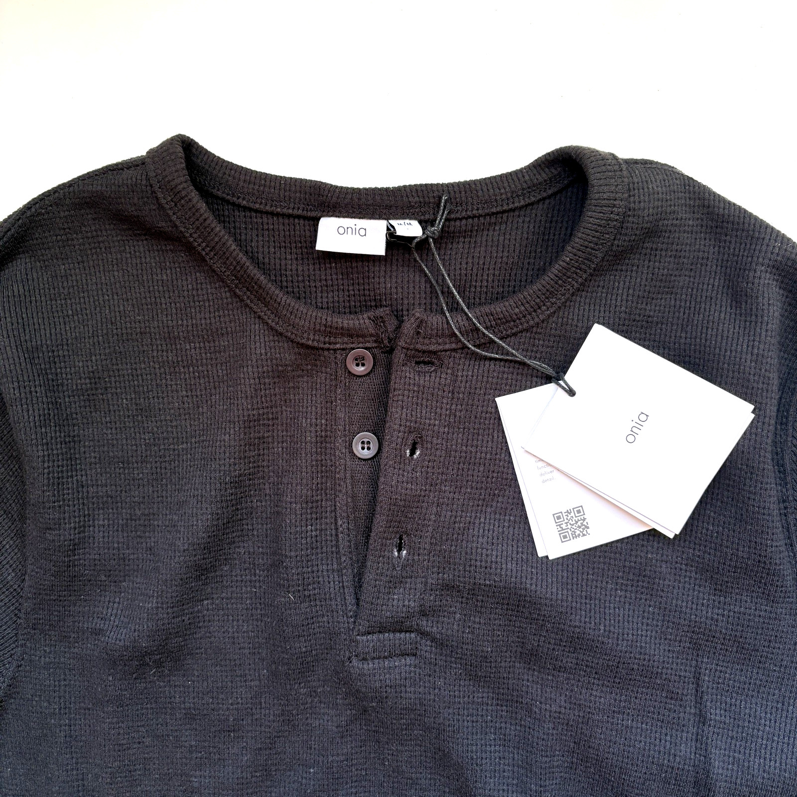 NWT Men ONIA Henley Waffle Textured Knit Long Deep Navy Polo Shirt Medium gallery