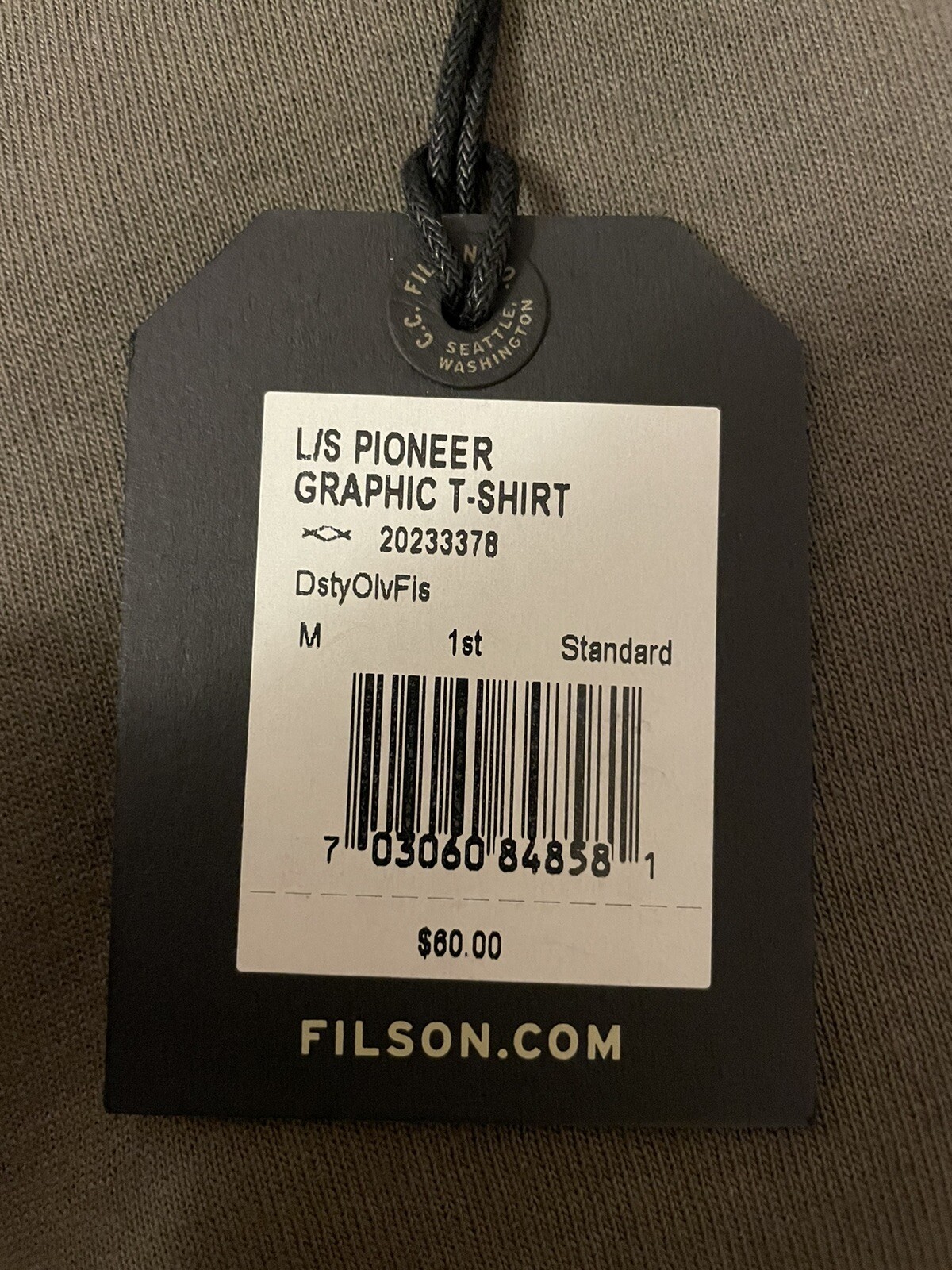New! $60 Filson Pioneer Graphic Long Sleeve T-shirt Mens Sz M Made In USA. Olive gallery