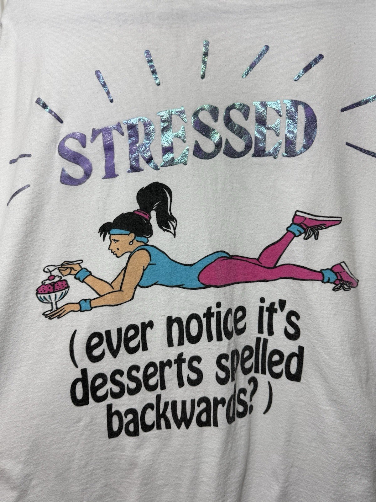 Vintage 1980s “STRESSED” Dessert Joke T-Shirt | 80s Humor Novelty Tee | Made USA gallery