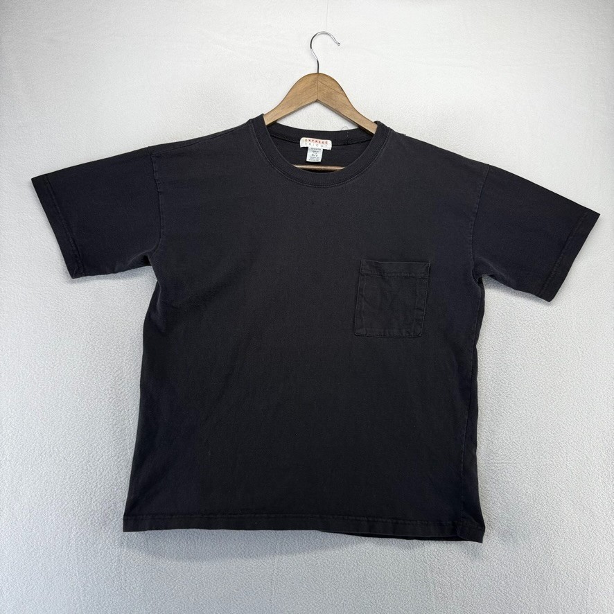 Vintage Express Tricot Shirt Men's medium Black Blank Boxy USA Made Pocket 90s gallery