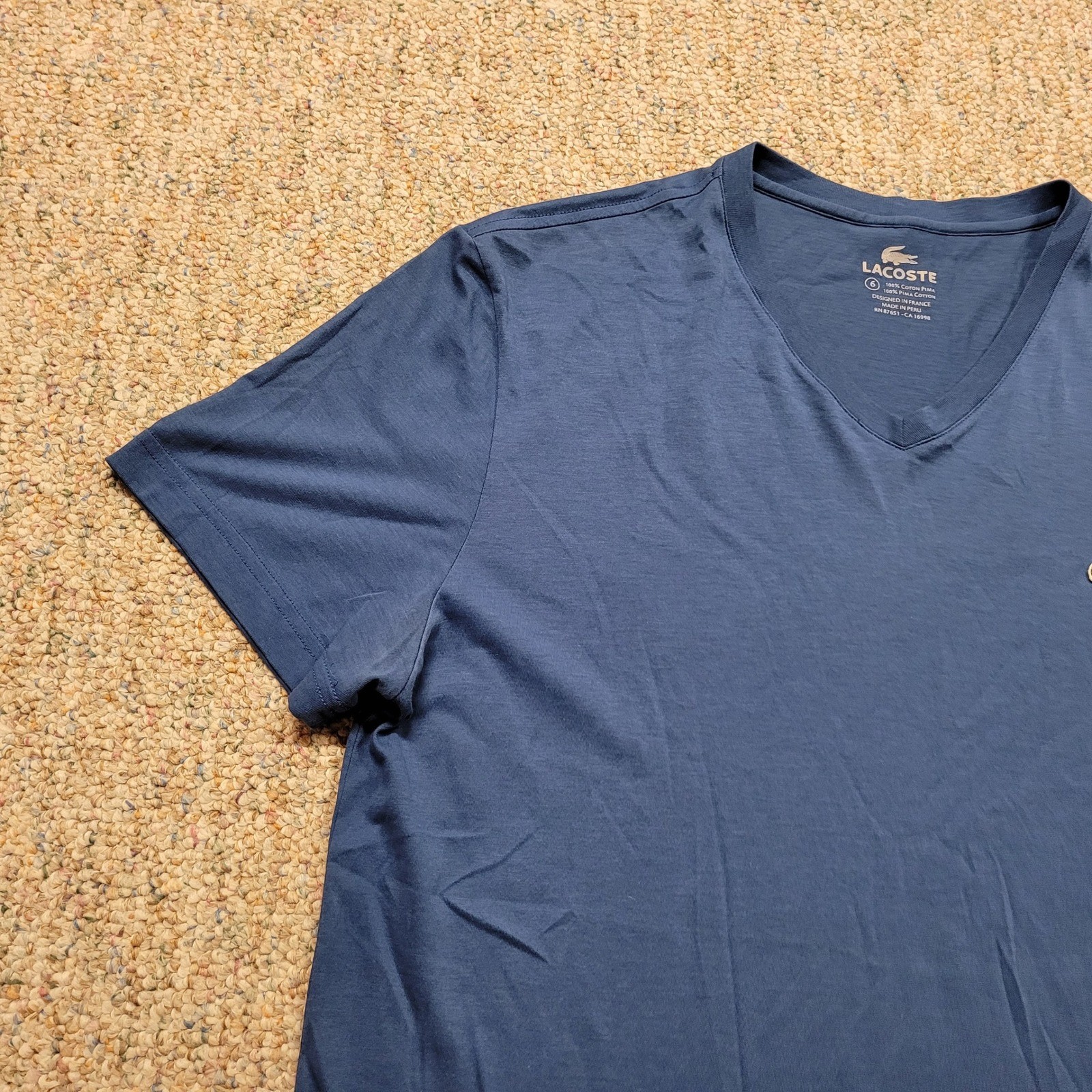 Lacoste T-Shirt Mens Size 6 Blue V-Neck Pima Cotton Short Sleeve Logo Tee gallery