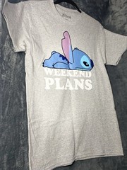 New, Disney, Gray Short Sleeve Weekend Plans Stitch Shirt, Small For Men.