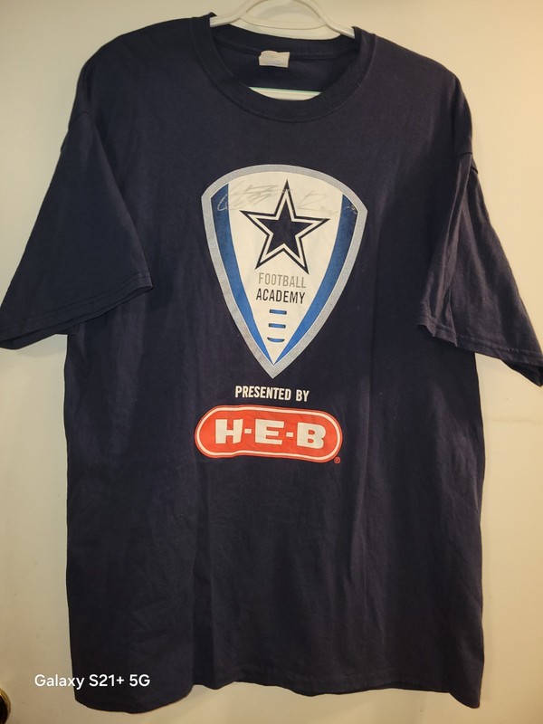 Dallas Cowboys Football Academy HEB XL Blue T-Shirt w/ 2 Silver Autographs