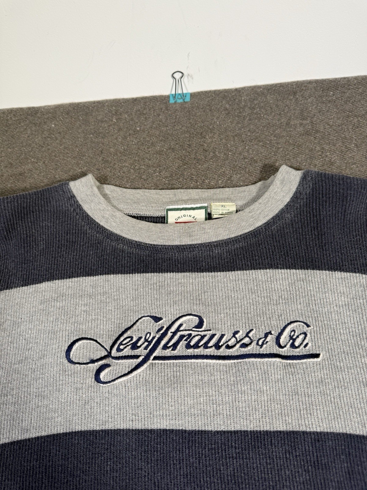 Vintage 90s Levi’s Striped Long Sleeve Waffle Knit Embroidered Skater Men’s XL gallery