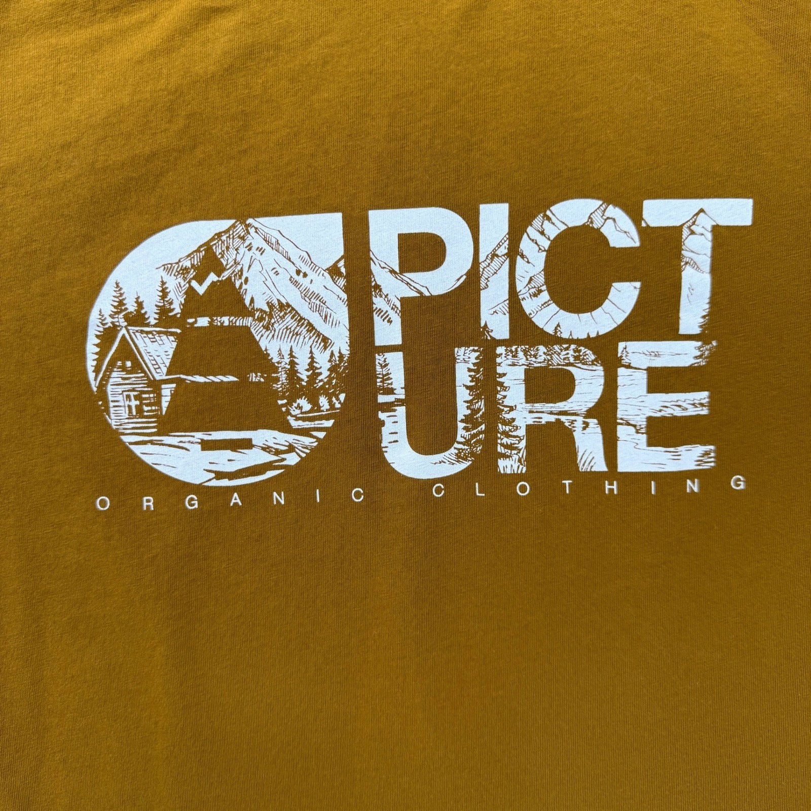 Picture Organic Clothing Mens XL Mustard Yellow Graphic Mountain T-Shirt Organic gallery