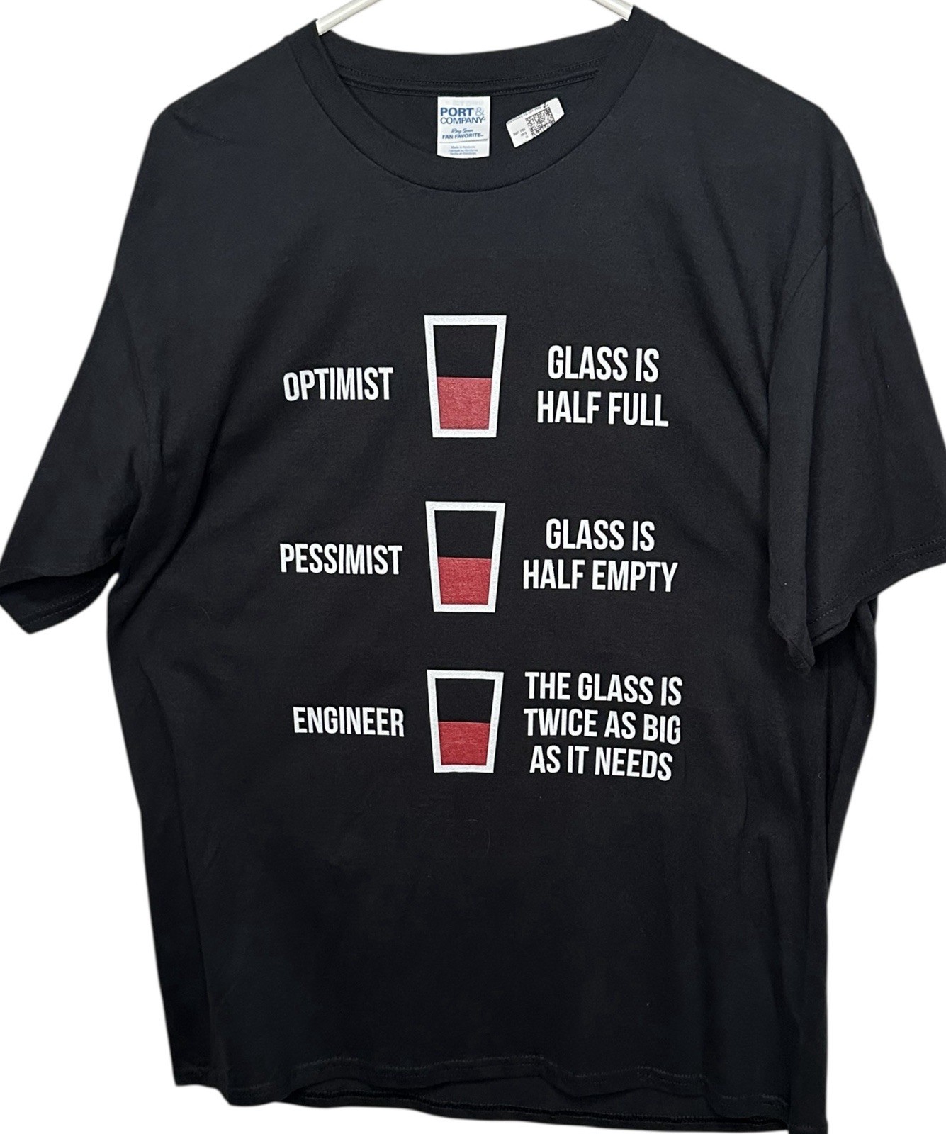 Port & Co Ring Spun T-Shirt Sz M Black Unisex Engineer Glass Half Full Fun Joke gallery