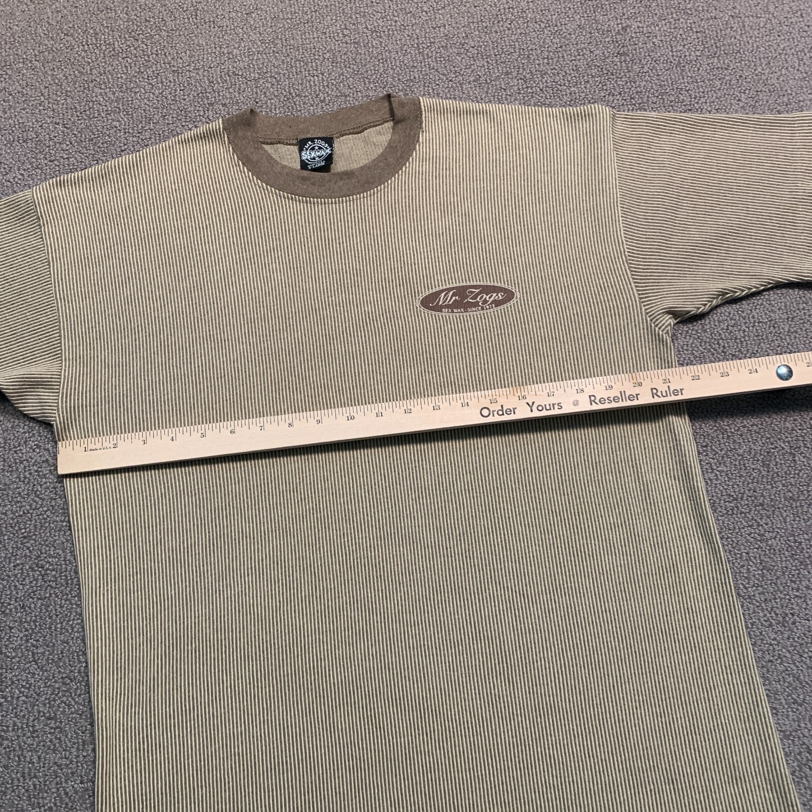 Vintage Mr Zoggs T Shirt Extra Large Brown Stripe Surfer S*x Wax USA Knit Tee gallery