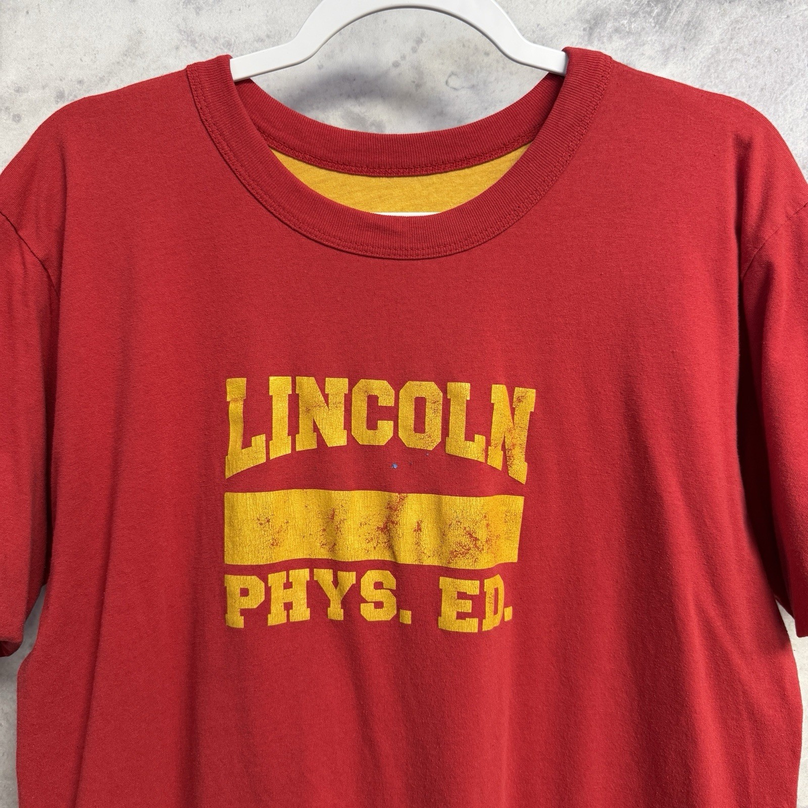 Vintage 90s Double Face Phys Ed T Shirt Mens XL Red/Yellow USA gallery