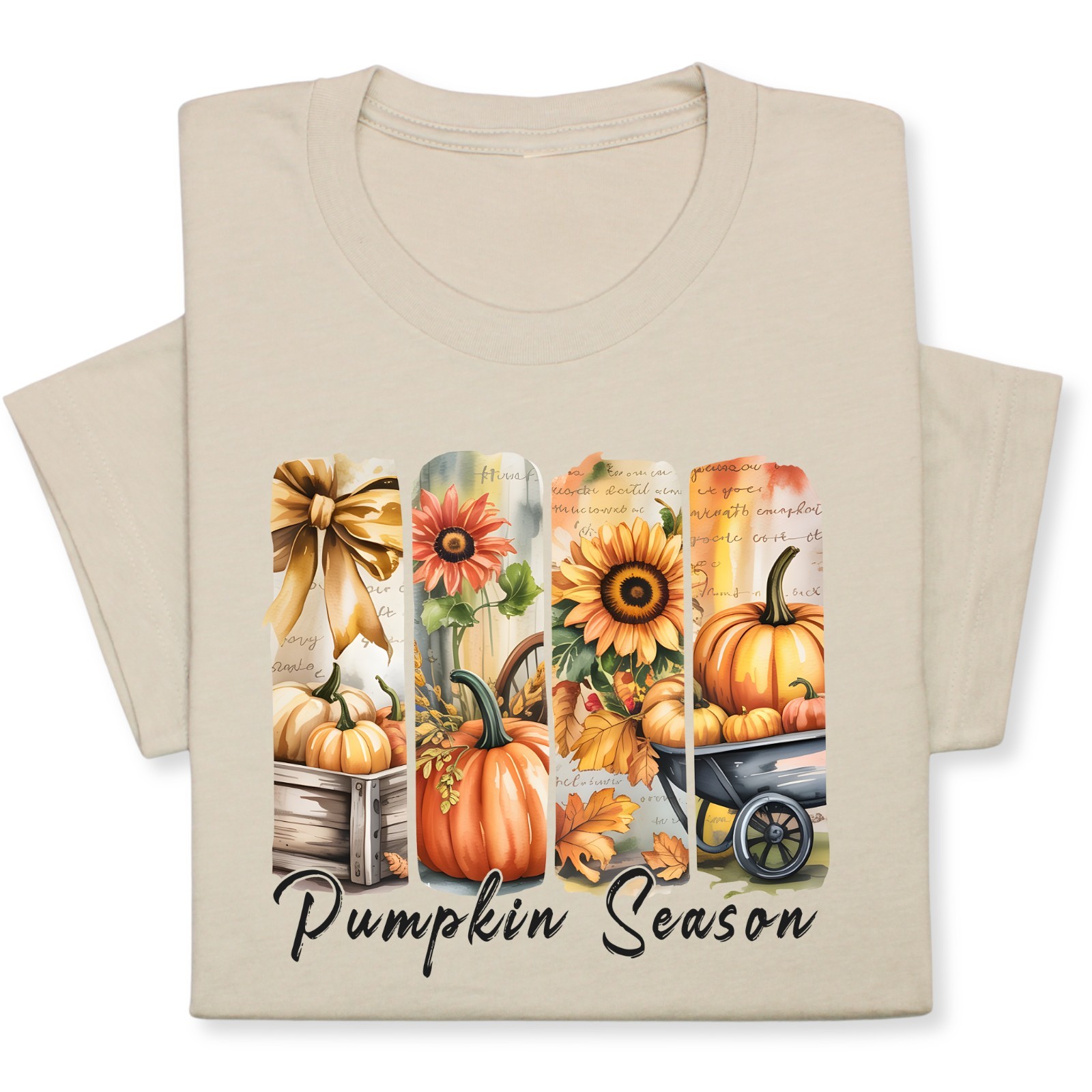 Pumpkin Season Print Shirt, Fall Tee with Sunflowers & Cart gallery