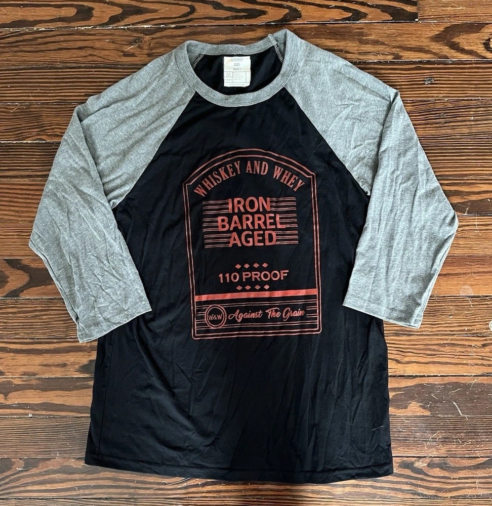 NWOT Whiskey And Whey Half Sleeve Baseball Tee Raglan Men’s Medium Black Grey