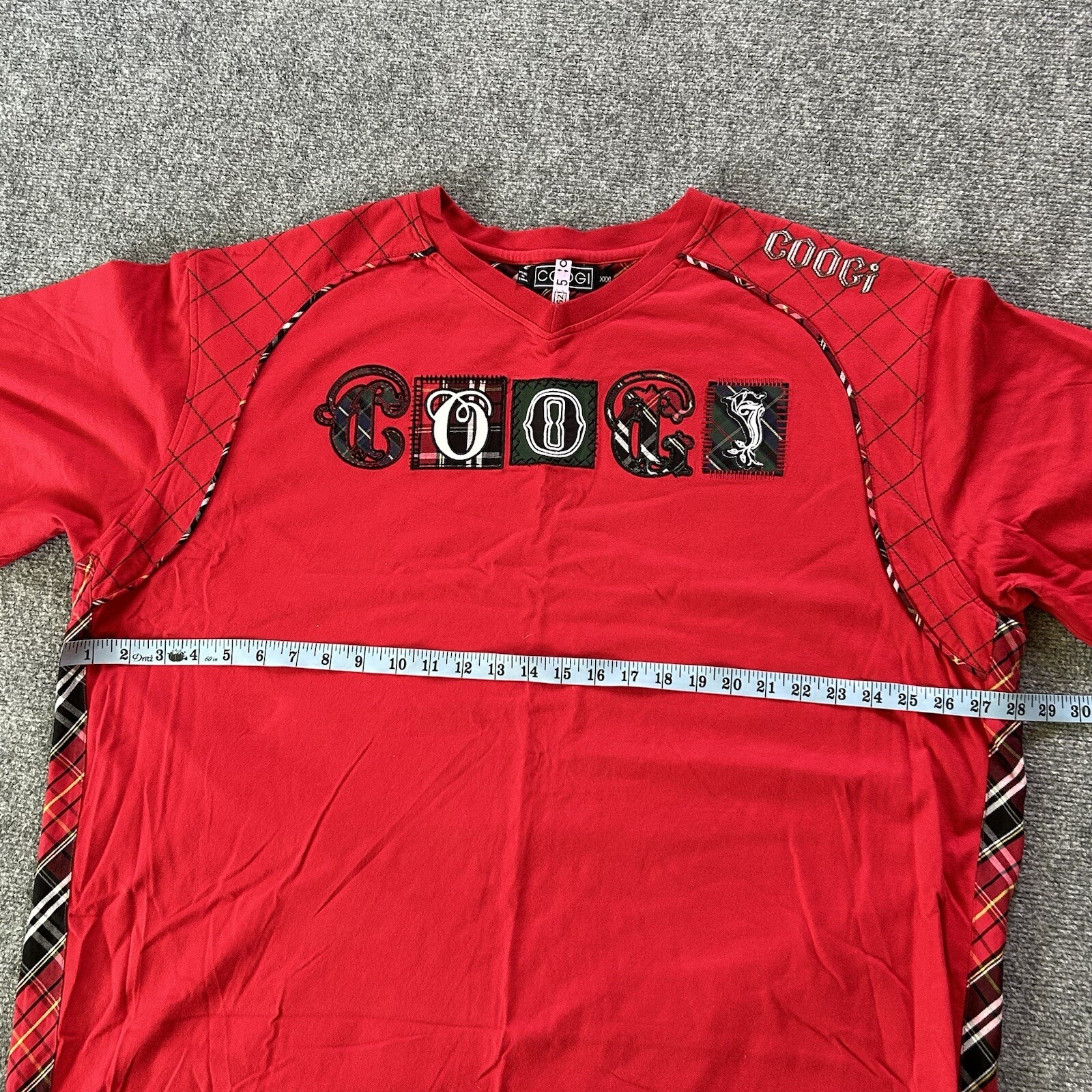 Coogi Shirt Men XXXL Red Plaid Patch Embroidered Vintage Y2K T-shirt Baggy 90’s gallery