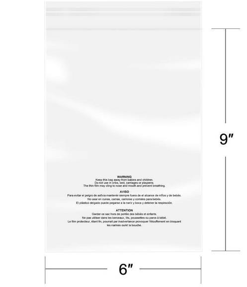 1000 6 x9 Poly Bags Resealable Suffocation Warning Clear 1.5 mil Shirt Apparel