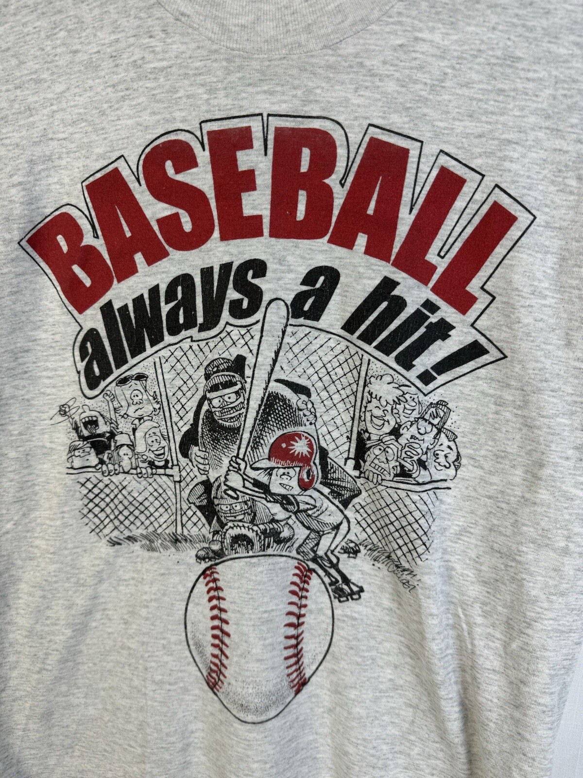 Vintage Baseball T Shirt Single Stitch Promo Cartoon Sports Small USA 80s 90s