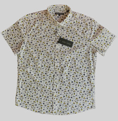 SLATE & STONE MEN’S WHITE PRINTED SHORT SLEEVE POINT COLLAR SHIRT Sz M