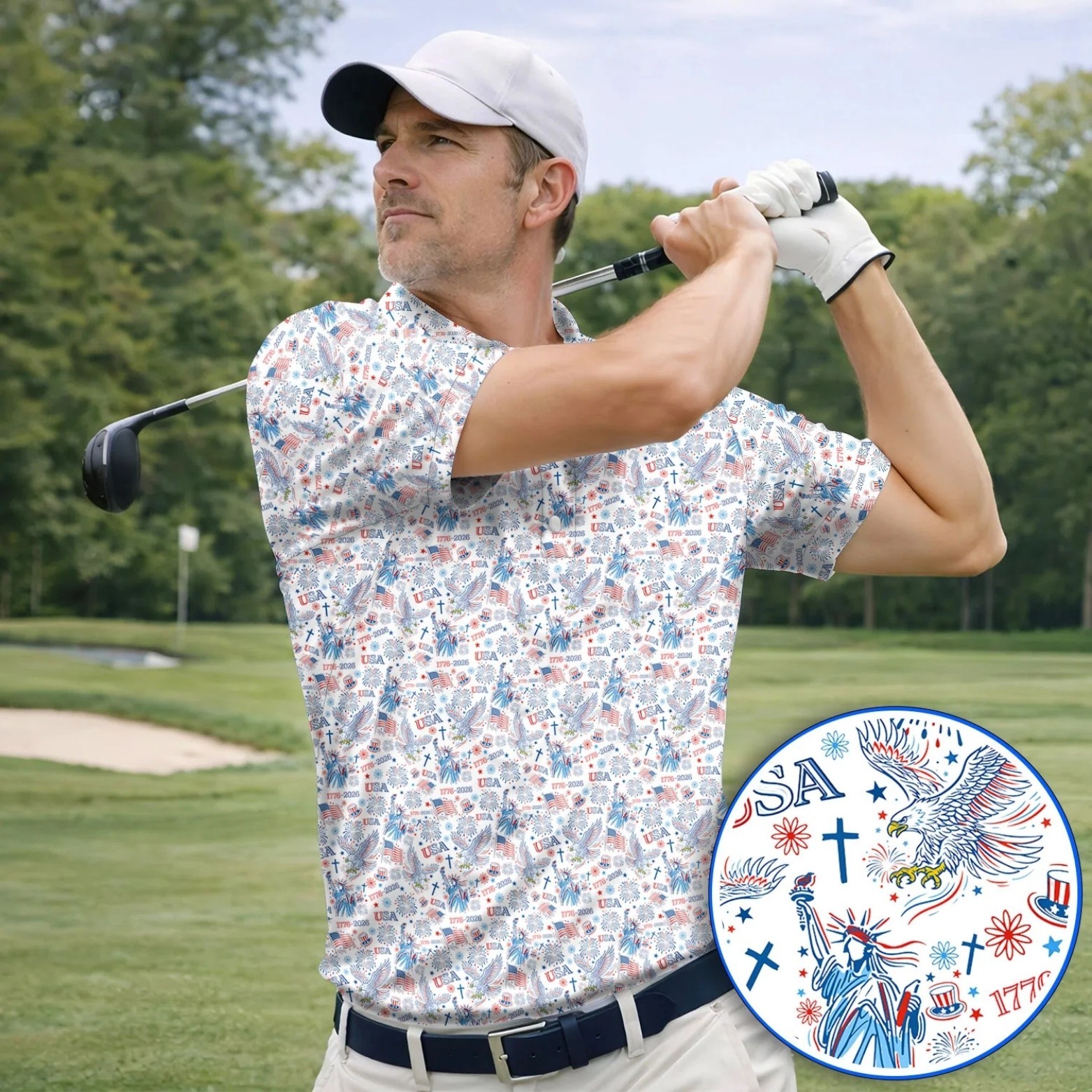Men Patriotic Eagle & Liberty Golf Shirt USA 250th Anniversary 1776-2026 (S-5XL) gallery