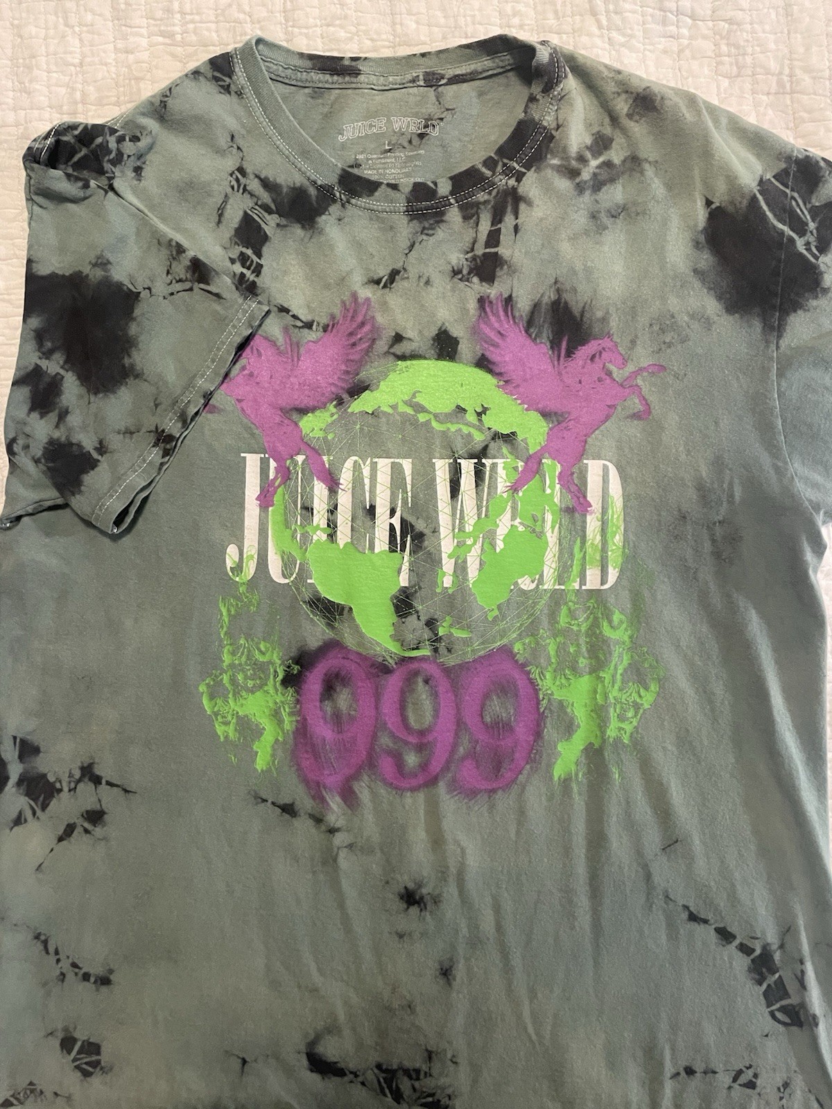 JUICE WRLD 999 Green/Black Tie Dye TShirt Winged Horse Mens•L Crewneck HipHop gallery