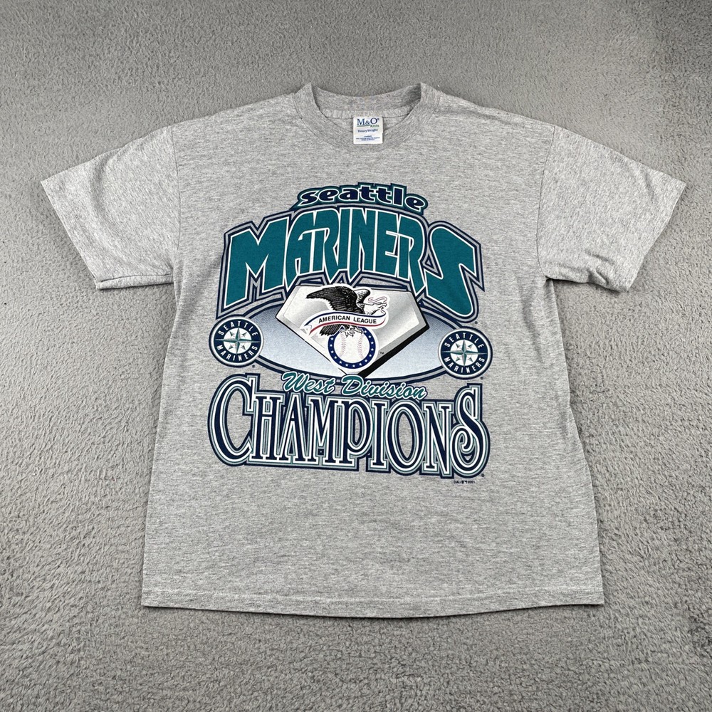 Vtg M&O Knits Medium Gray Shirt Seattle Mariners MLB Baseball West Division 2001