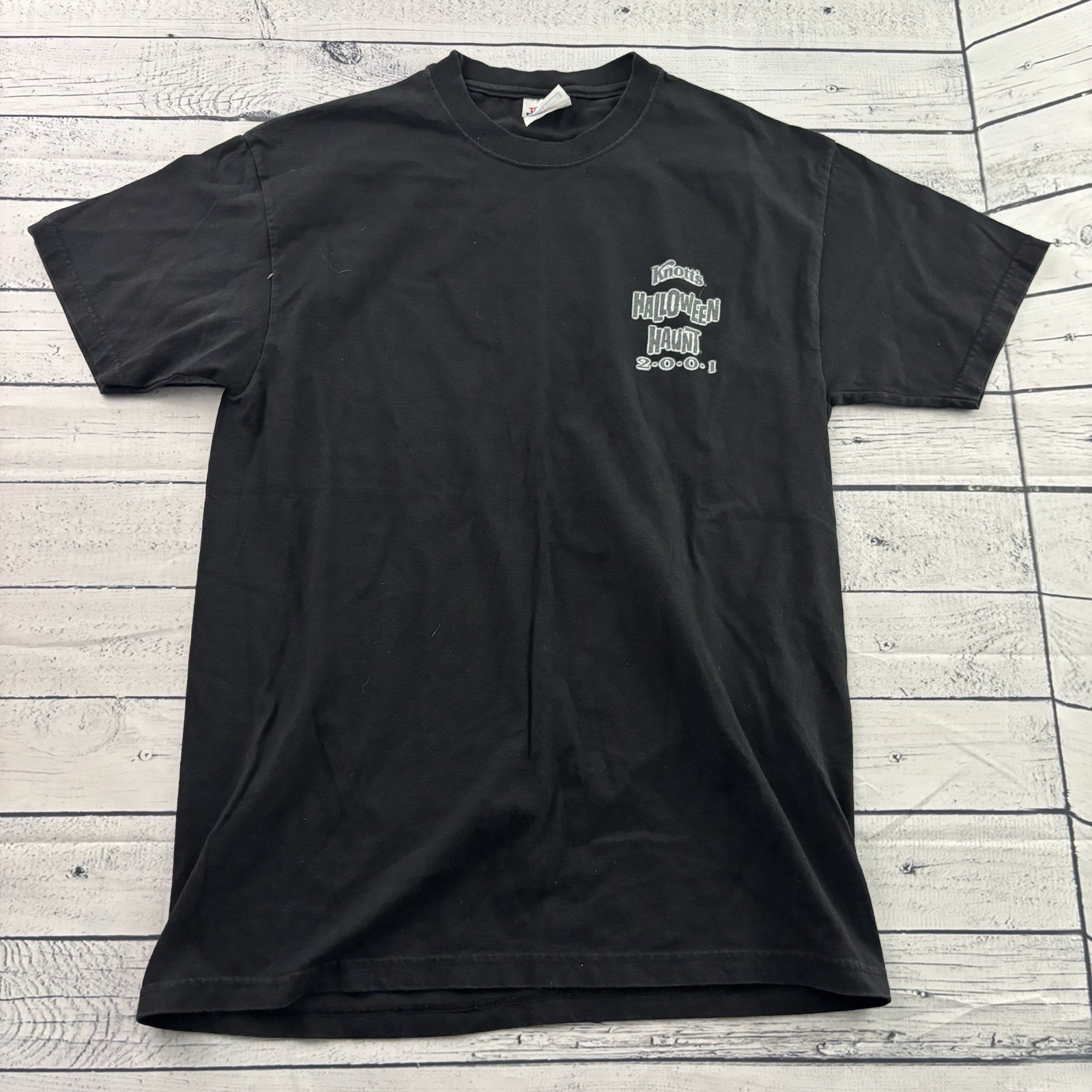 VTG Knotts Scary Farm Halloween Haunt 2001 Short Sleeve T Shirt Men's Me Black gallery