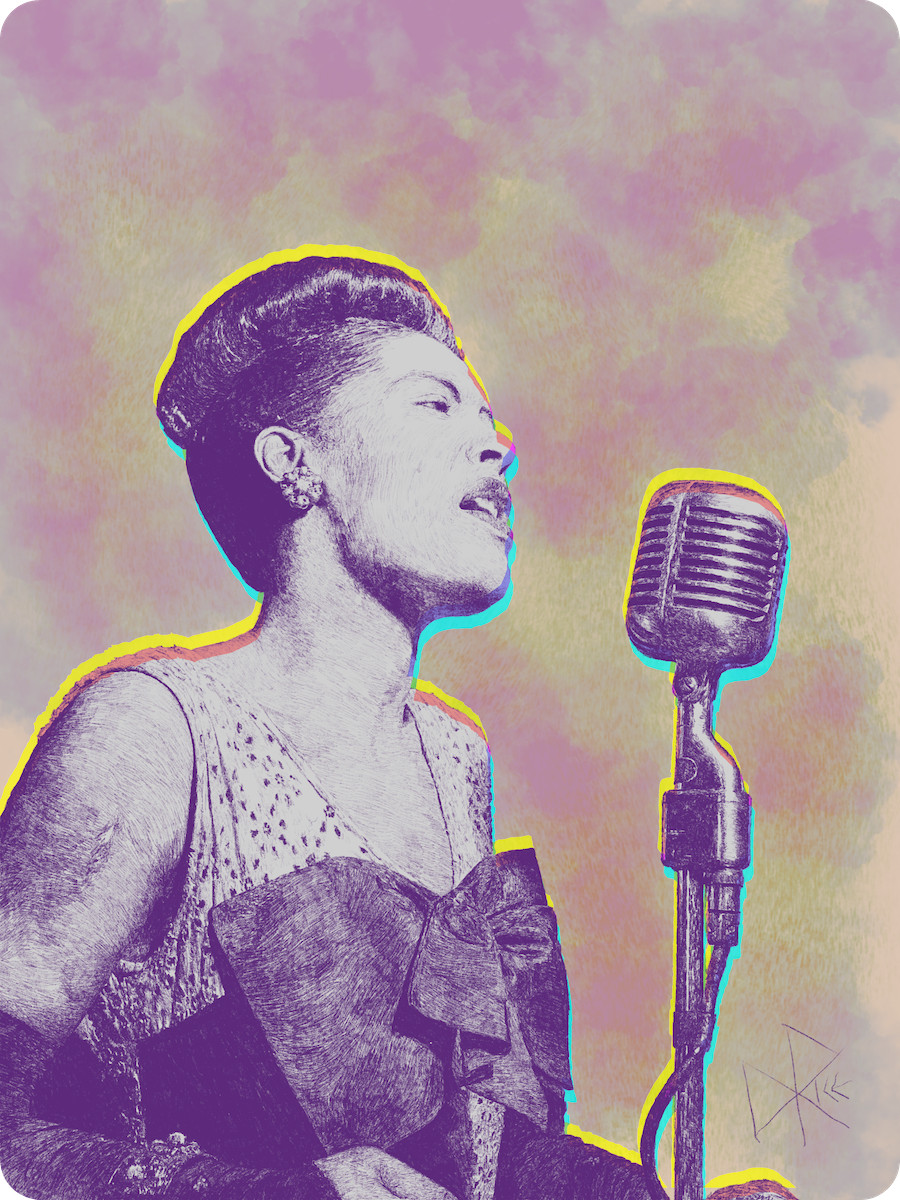 Billie Holiday - Classic T-shirt Graphic Tee Classic Jazz Swing Sketch Art gallery