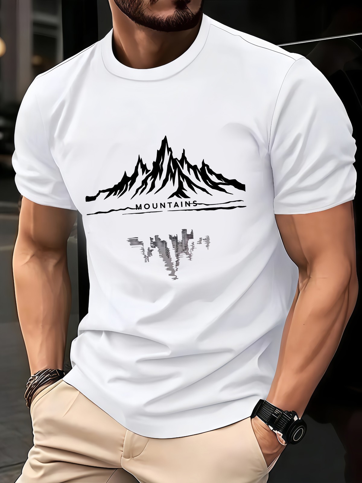 Minimalist Mountain Reflection Graphic T-Shirt Outdoor Nature Scenic Tee gallery