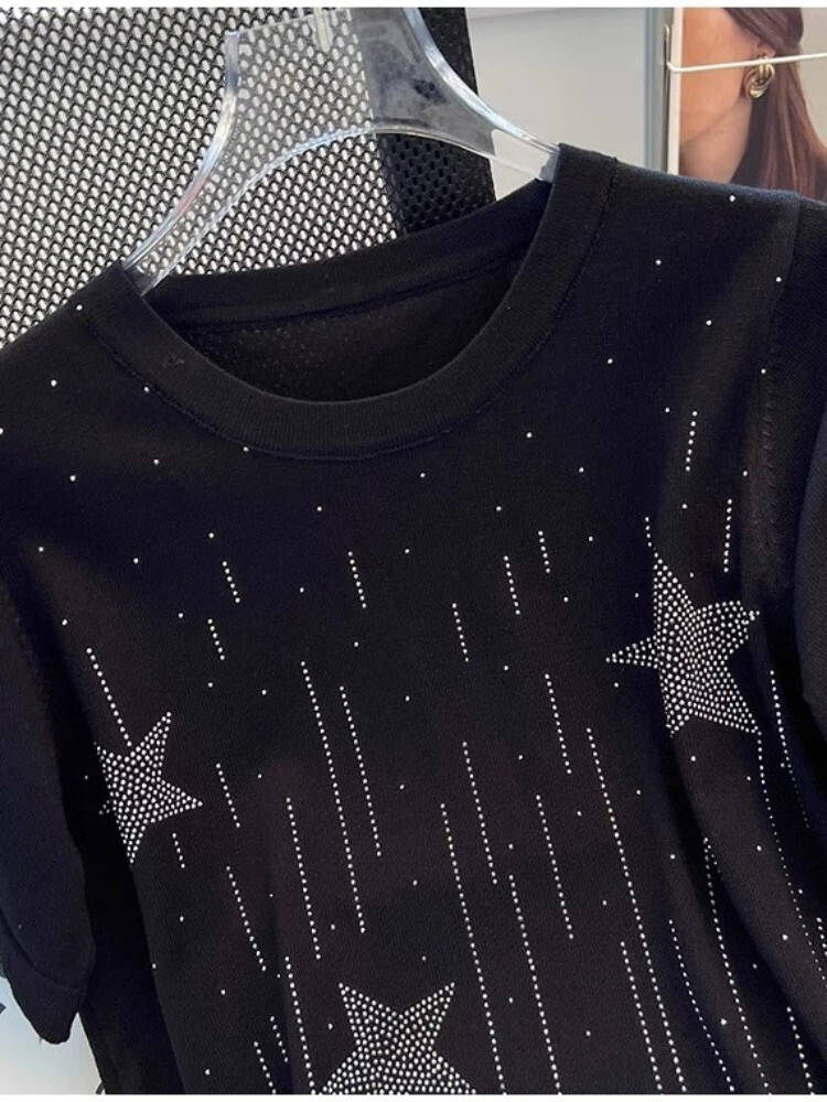 New Men Women Luxury Diamond Star Rhinestones Fashion T-Shirt High Quality gallery