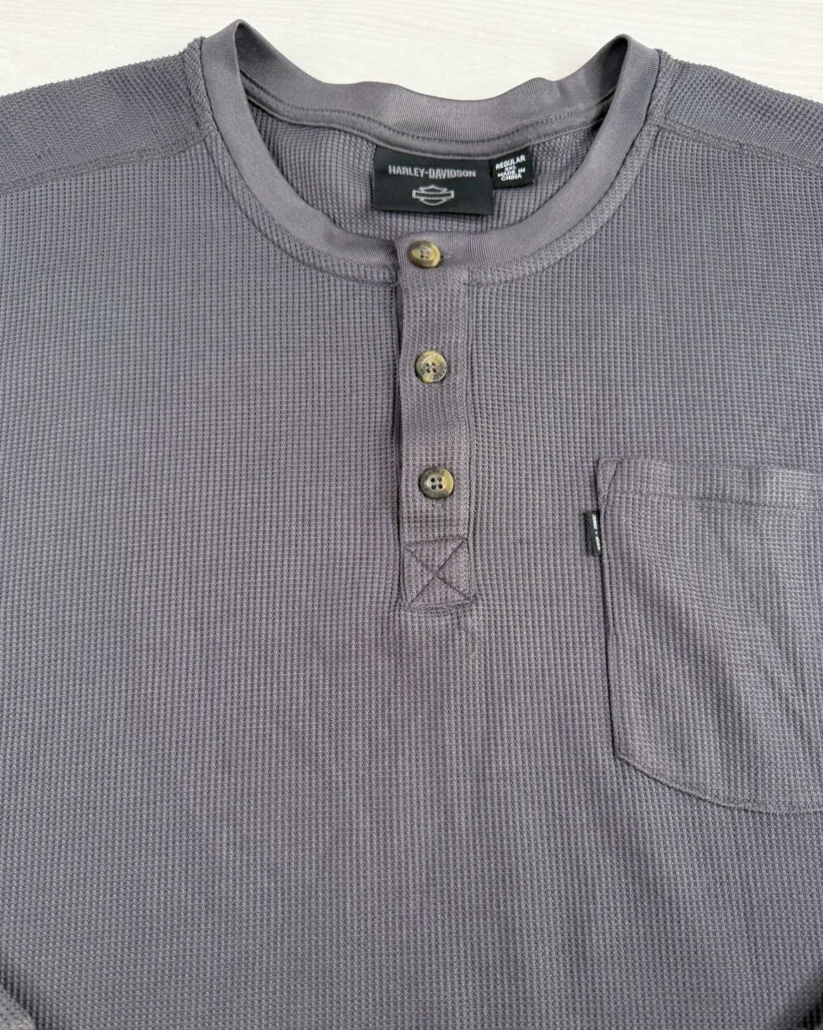 Harley Davidson Thermal Henley Shirt Gray Long Sleeve Embroidered Mens 3XL EUC gallery