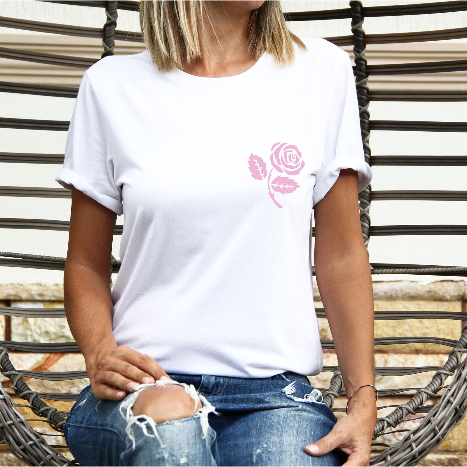 Rose T Shirt / Pocket rose Fashion Shirt / unisex soft cotton tee top