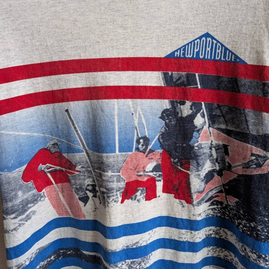 Vtg 90s Newport Blue Sailing Art T Shirt L Made in USA Single Stitch Sleeve Boxy gallery