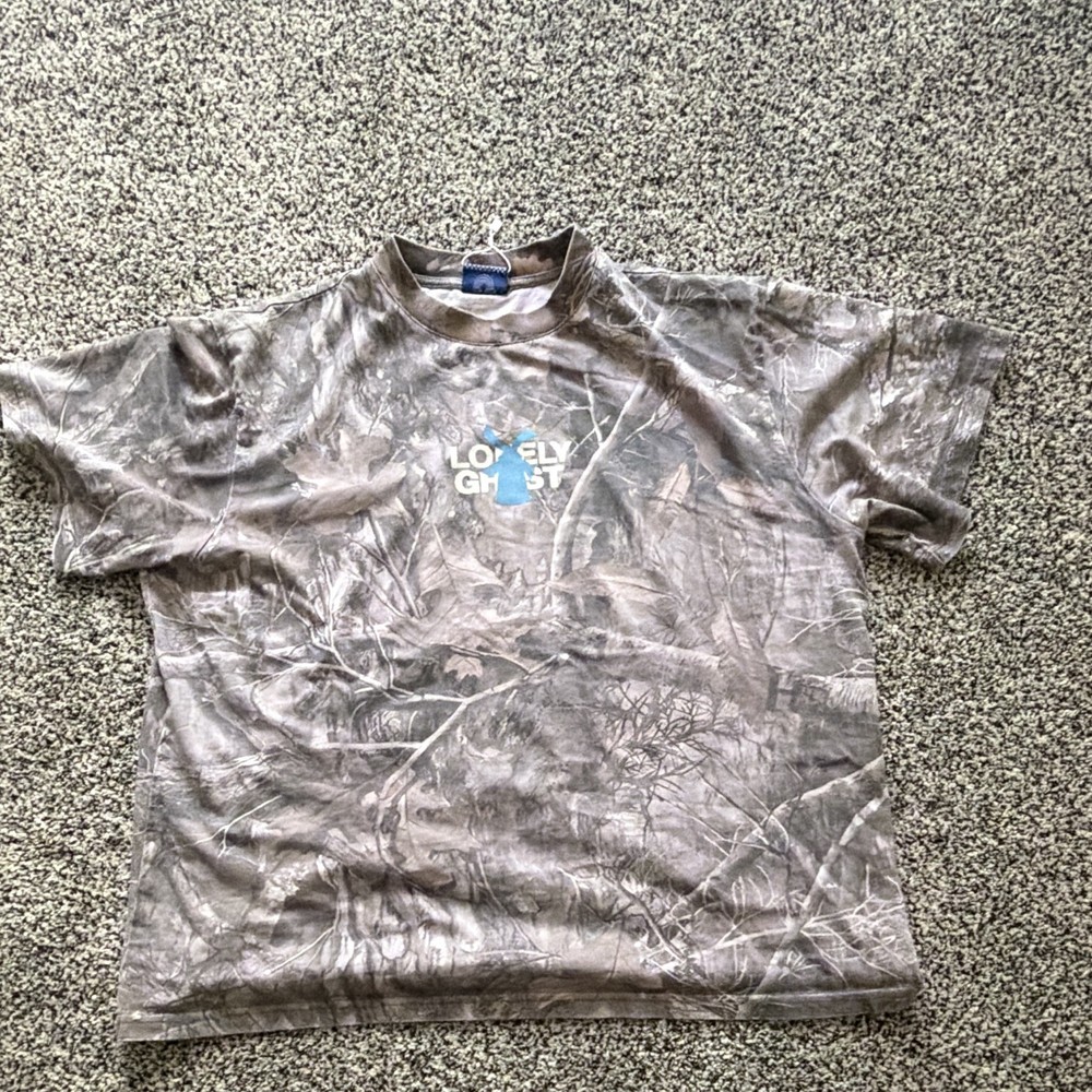 Lonely Ghost Dutch Bros Camo Graphic Logo Crew Neck Short Sleeve Tee Gray/Blue M